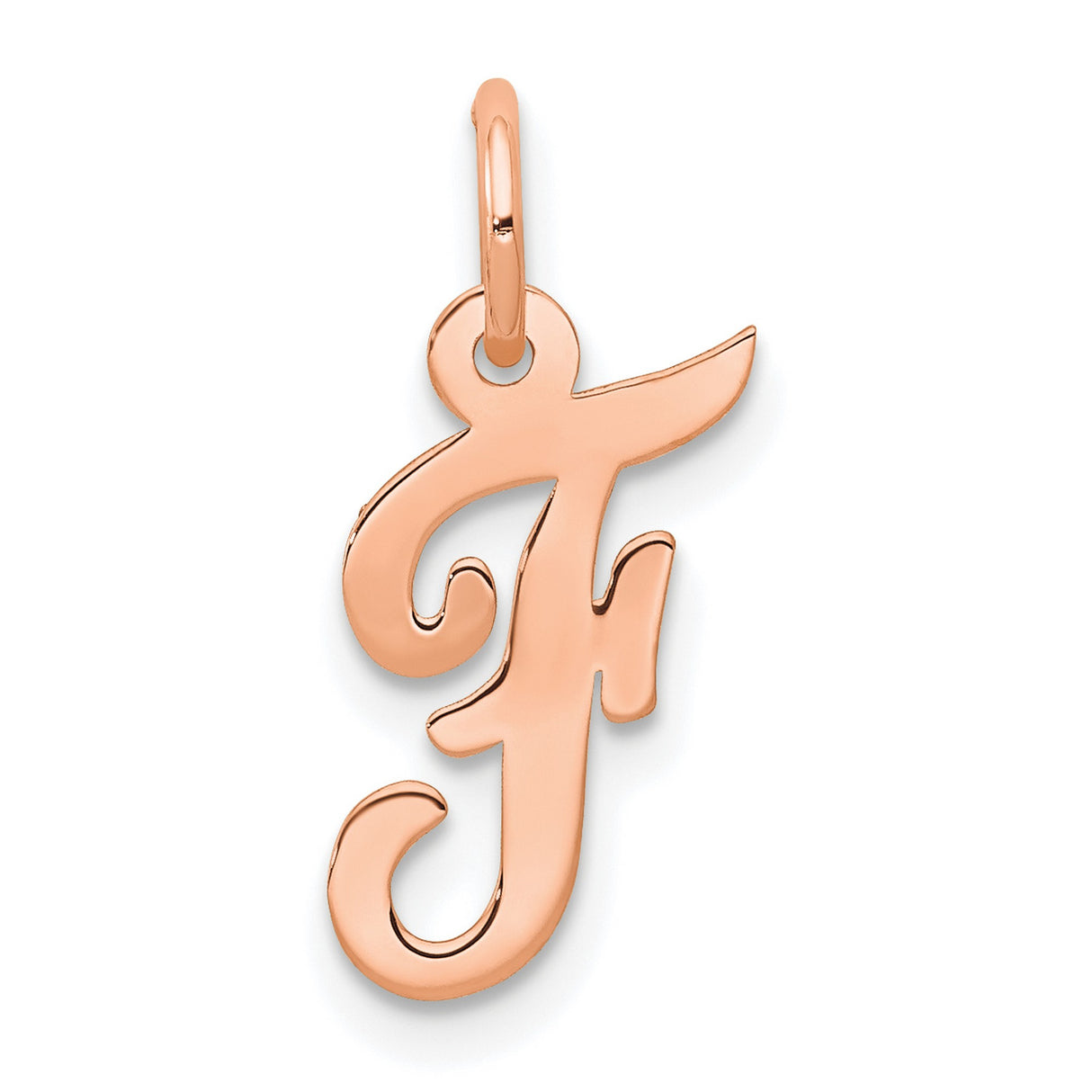 14k Rose Gold Script Initial F Pendant, Cursive Letter Charm for Women