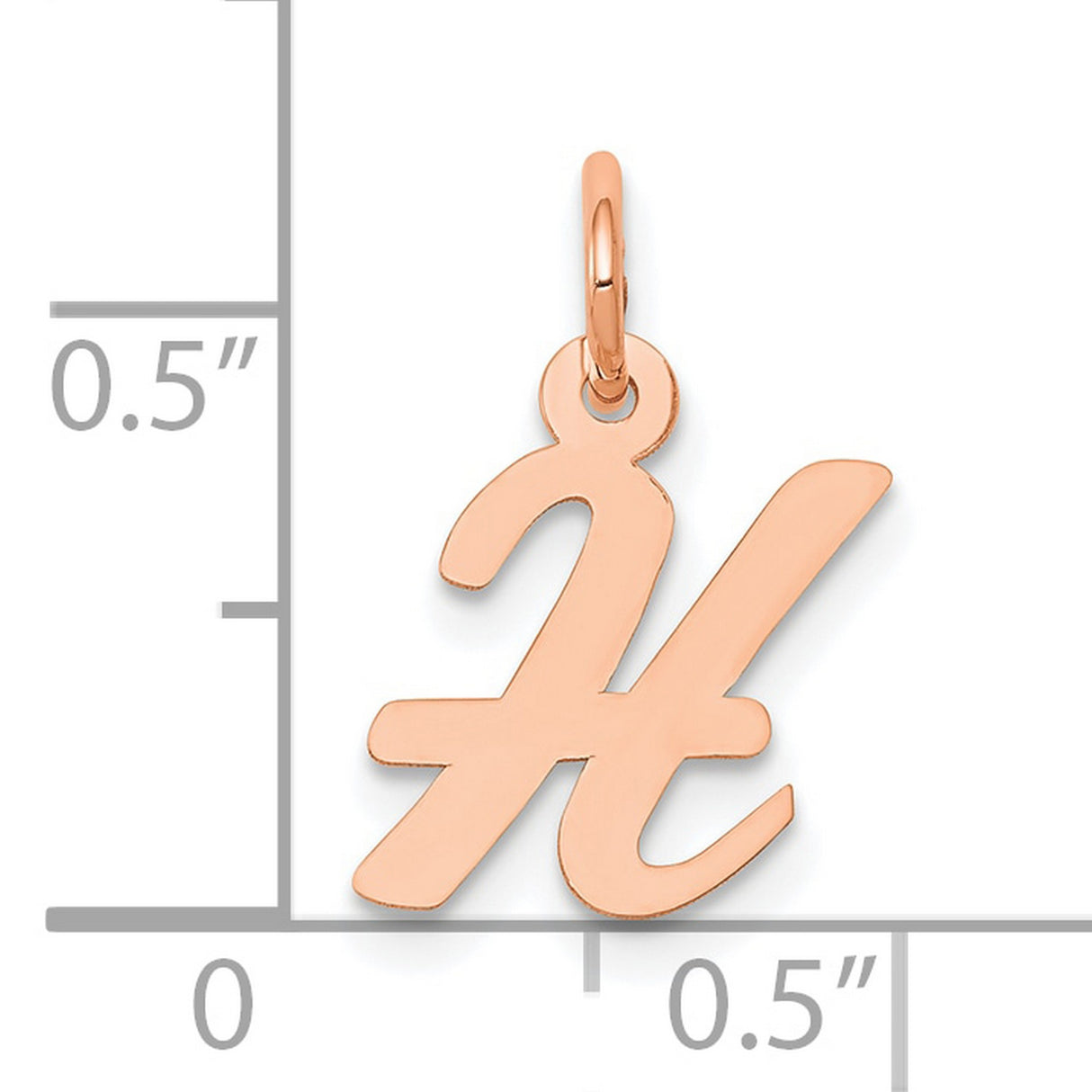 14k Rose Gold Initial H Pendant, Polished Script Letter Charm for Necklace or Bracelet