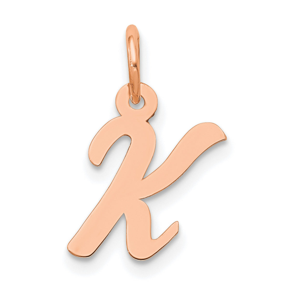 14k Rose Gold Initial Pendant Charm, Cursive Letter K Monogram Jewelry for Women