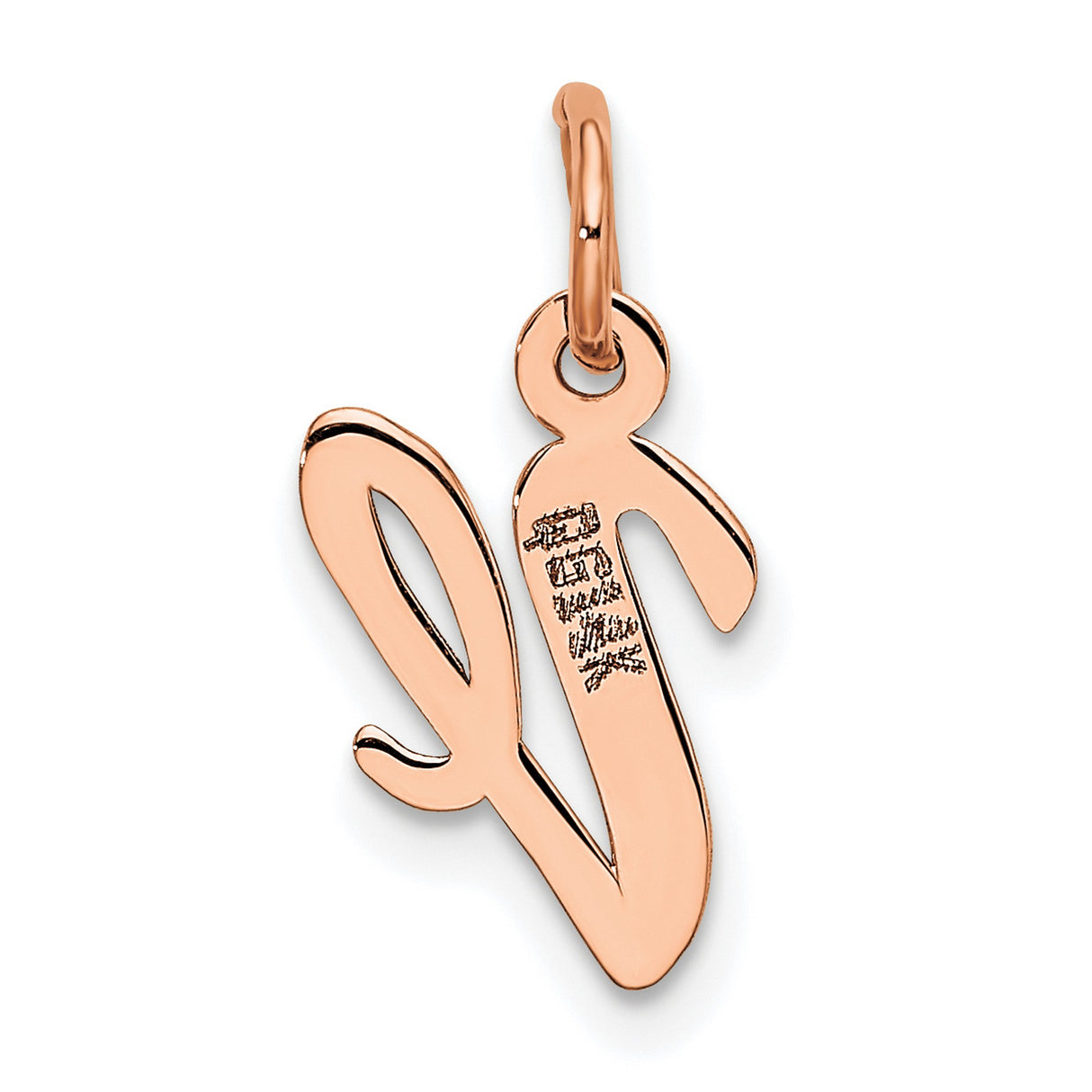 14k Rose Gold Script V Pendant Charm, Cursive Letter Jewelry for Women