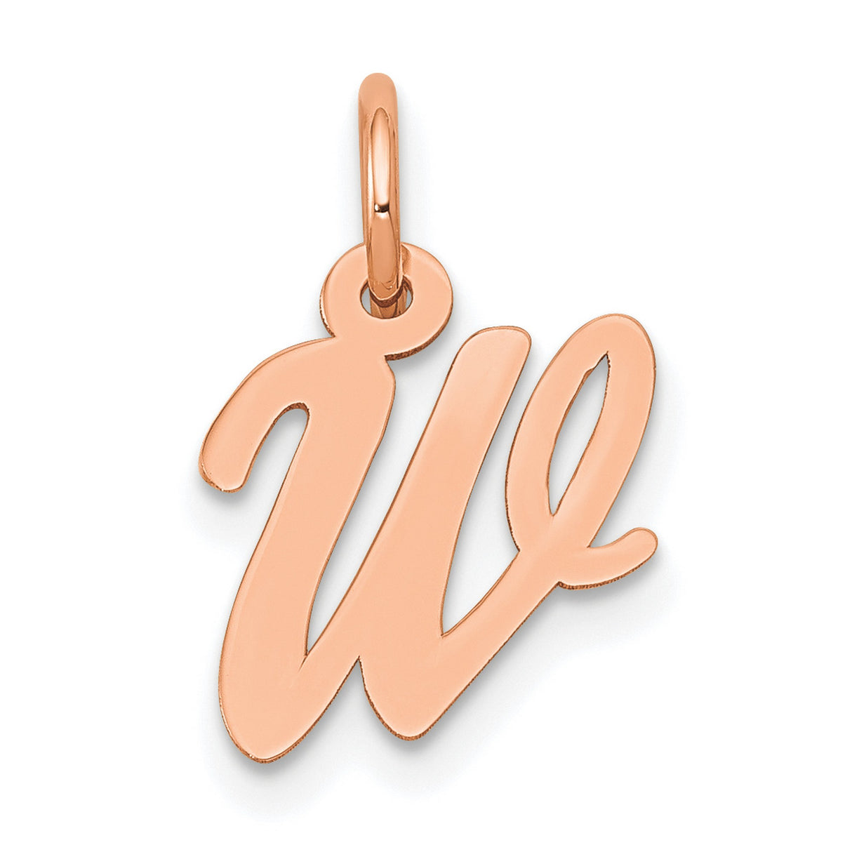 14k Rose Gold Script W Pendant Charm, Polished Cursive Initial Jewelry for Women