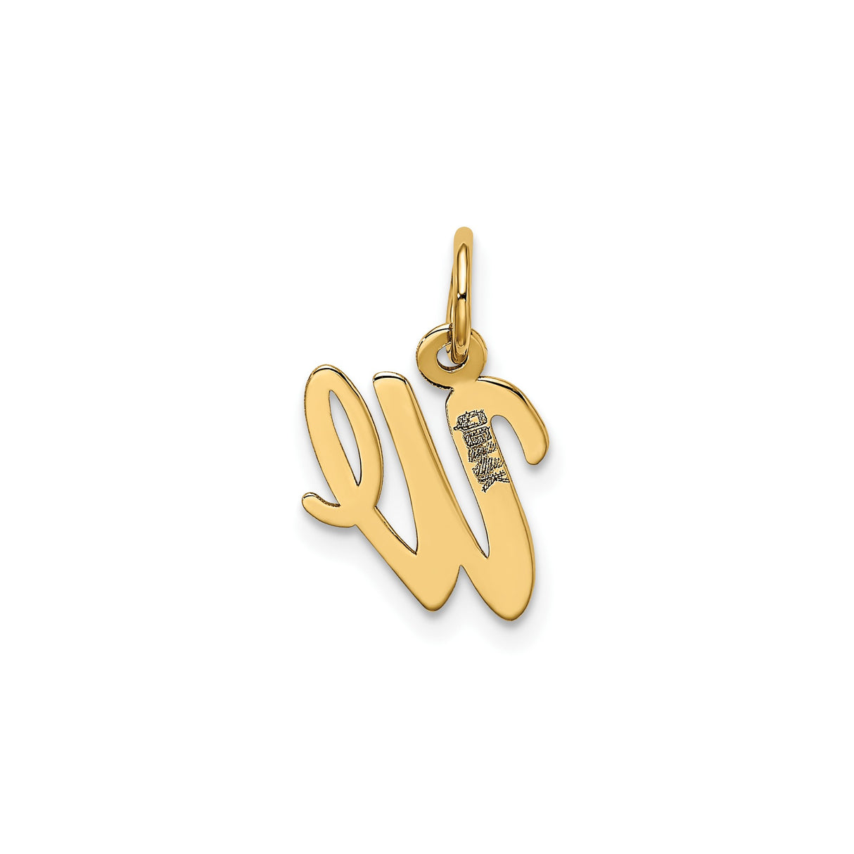 14k Yellow Gold Script Initial W Pendant, Polished Cursive Letter Charm for Women