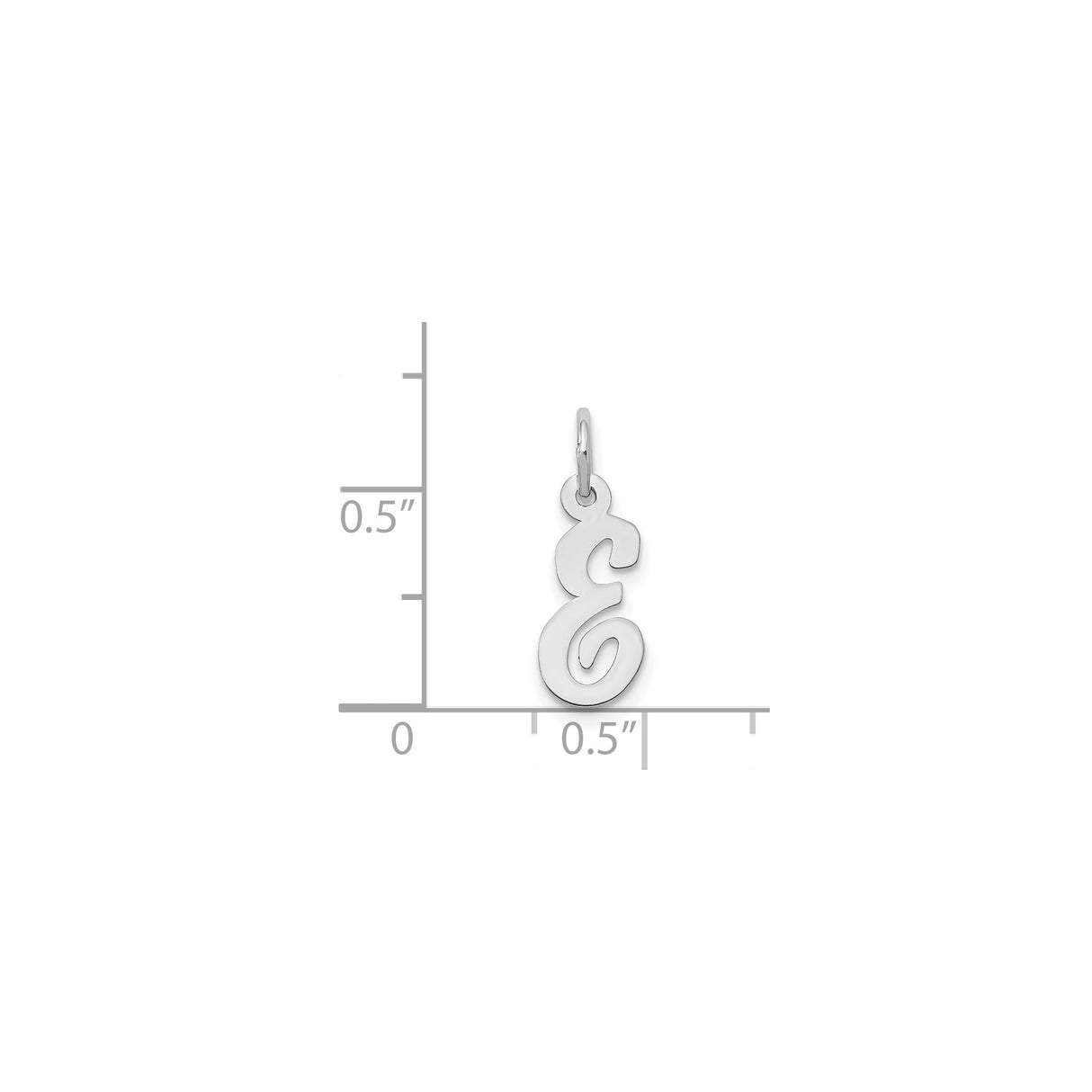 14k White Gold Script Pendant, Polished Uppercase E Letter Charm for Women