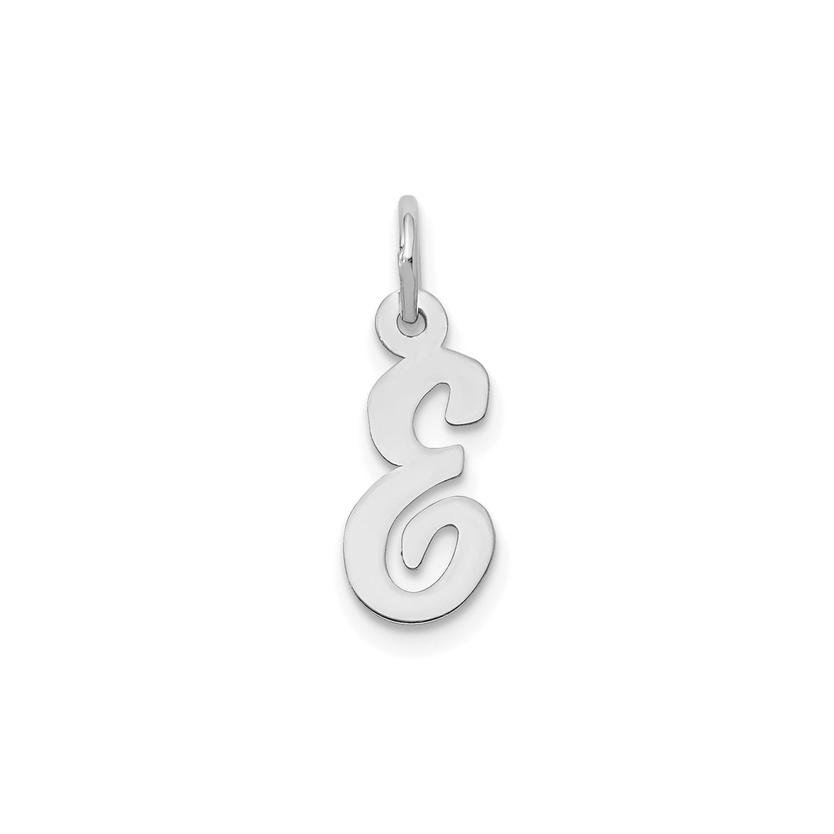 14k White Gold Script Pendant, Polished Uppercase E Letter Charm for Women