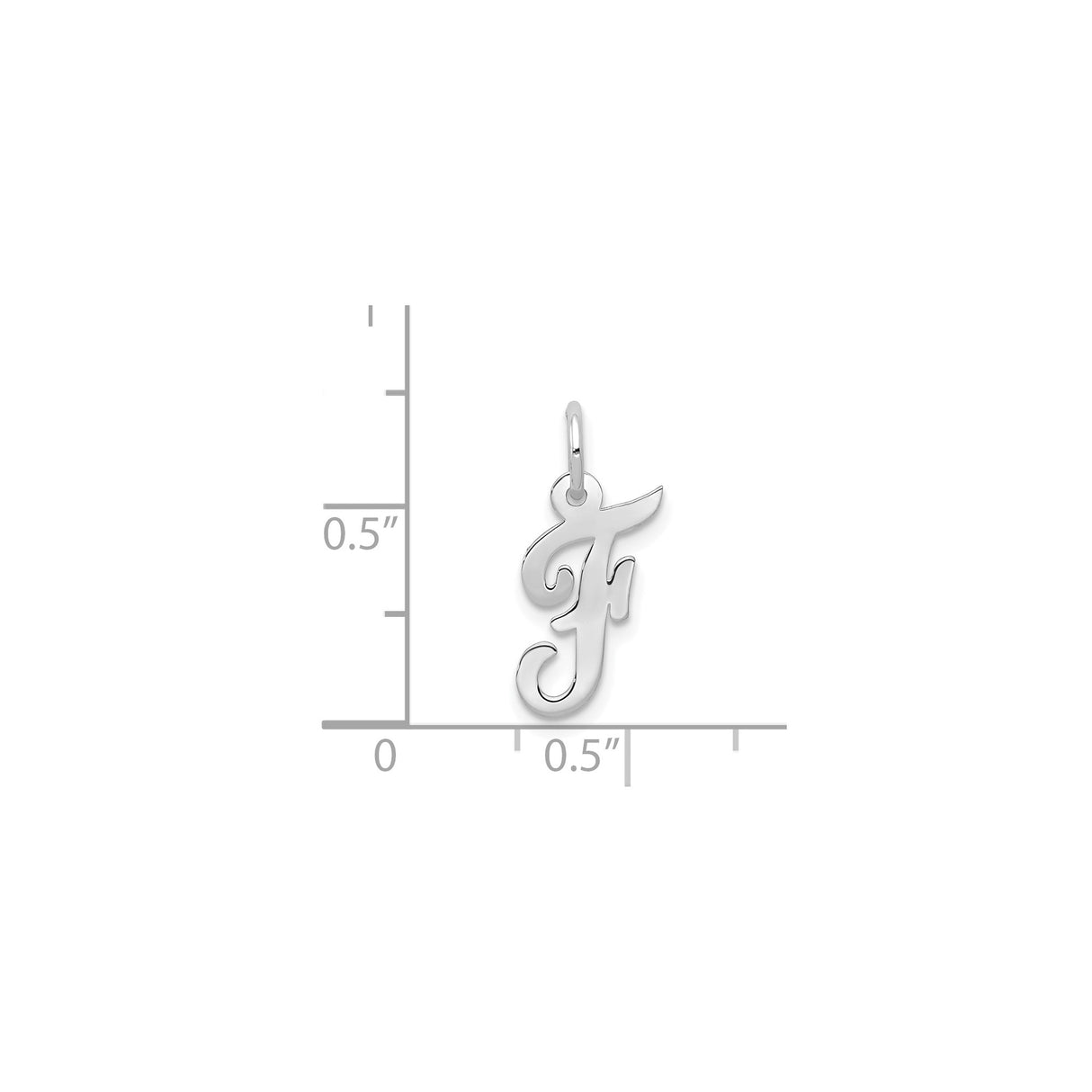 14k White Gold Initial F Pendant, Polished Script Letter Charm for Women