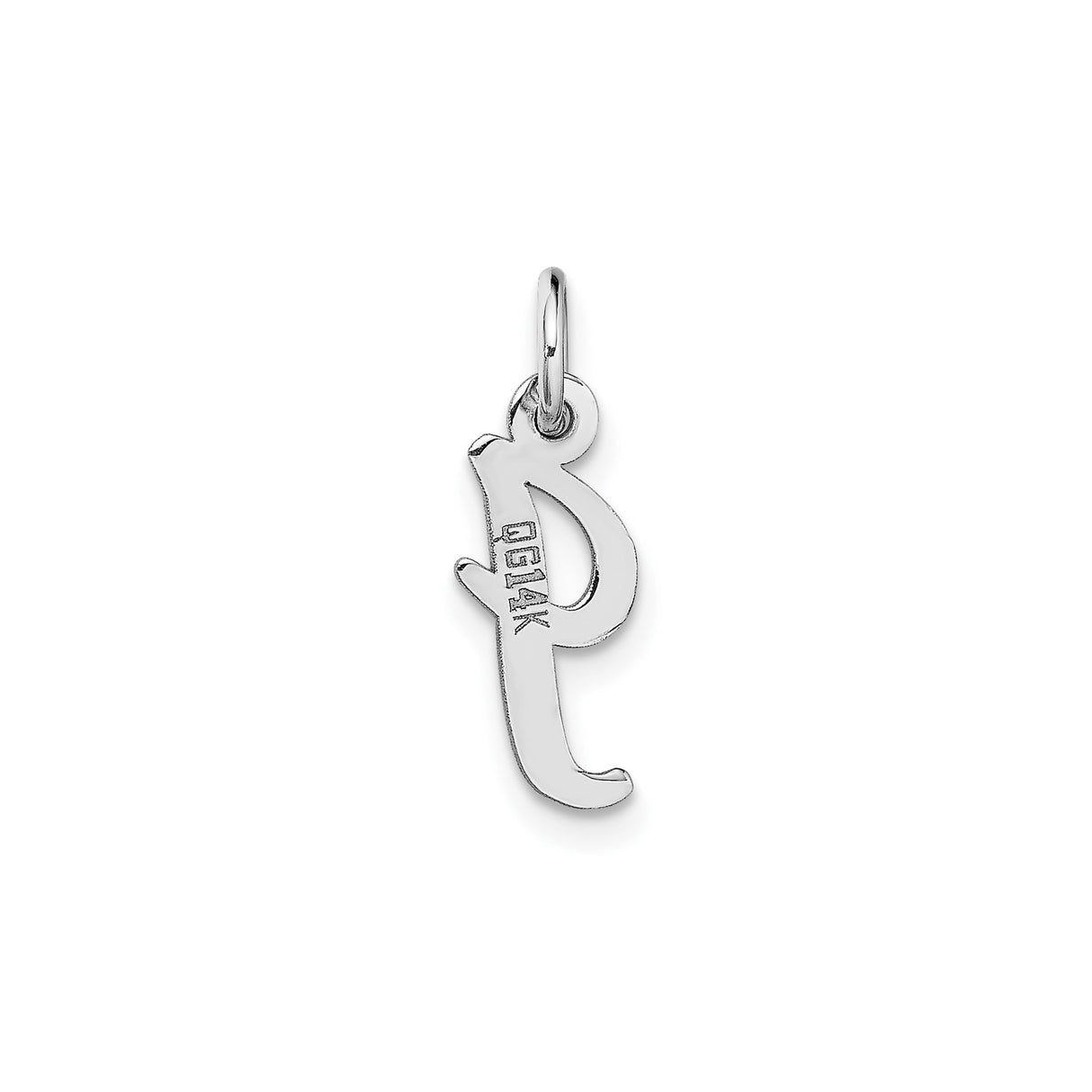 14k White Gold Script Initial J Pendant, Polished Cursive Letter Charm for Women