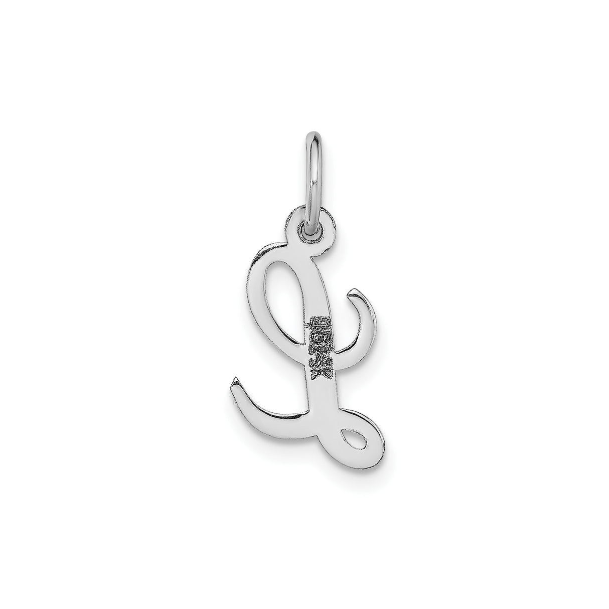 14k White Gold Script Initial Pendant Charm, Cursive Letter L Monogram Design