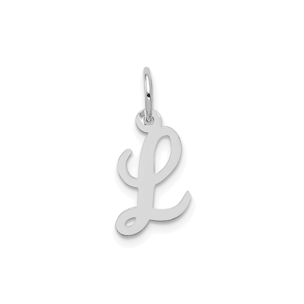 14k White Gold Script Initial Pendant Charm, Cursive Letter L Monogram Design