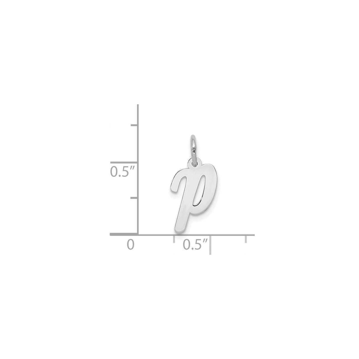 14k White Gold Letter P Pendant, Polished Lowercase Script Charm, Minimalist Jewelry for Women or Unisex