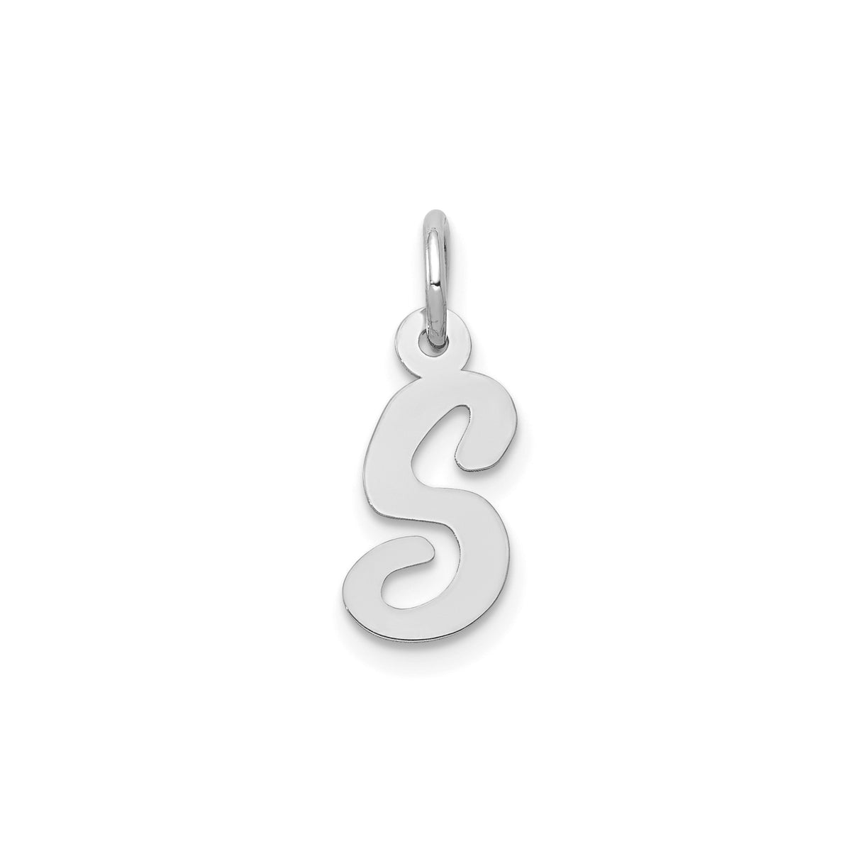14k White Gold Letter S Pendant Charm, Polished Script Initial Jewelry for Women