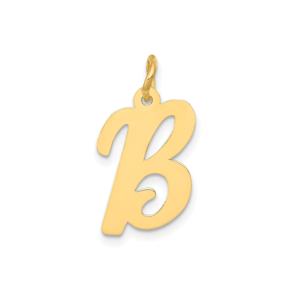 14k Yellow Gold Script Letter B Pendant, Polished Initial Charm, Dainty Monogram Design