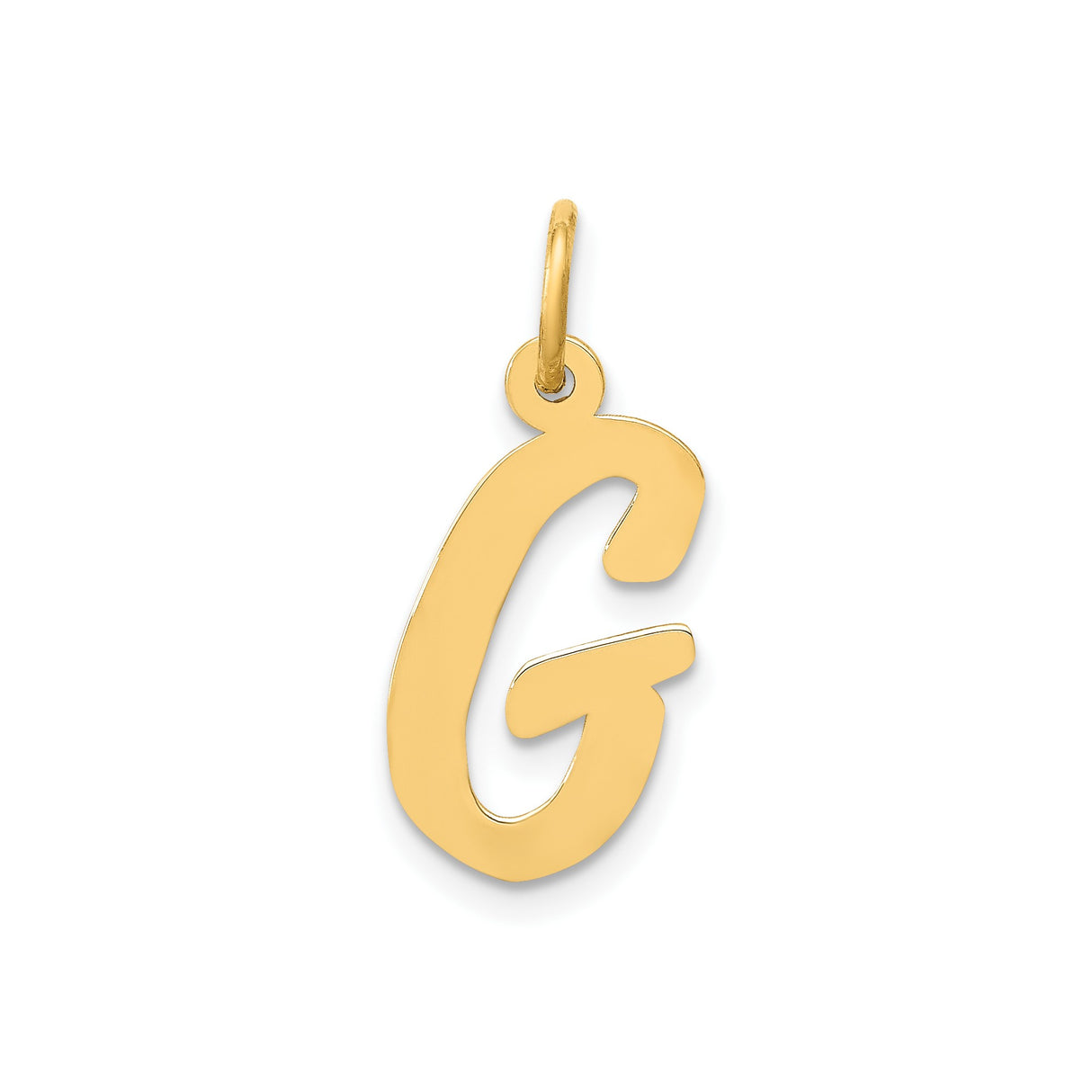 14k Yellow Gold Script Letter G Pendant, Polished Cursive Uppercase Initial Charm