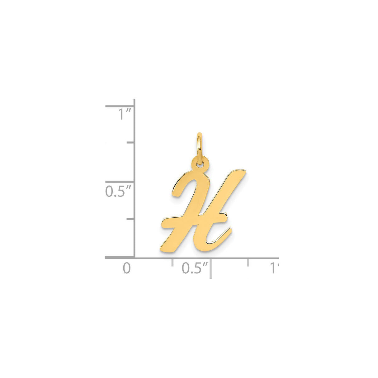 14k Yellow Gold Script Initial H Pendant, Polished Uppercase Letter Charm in Cursive Design