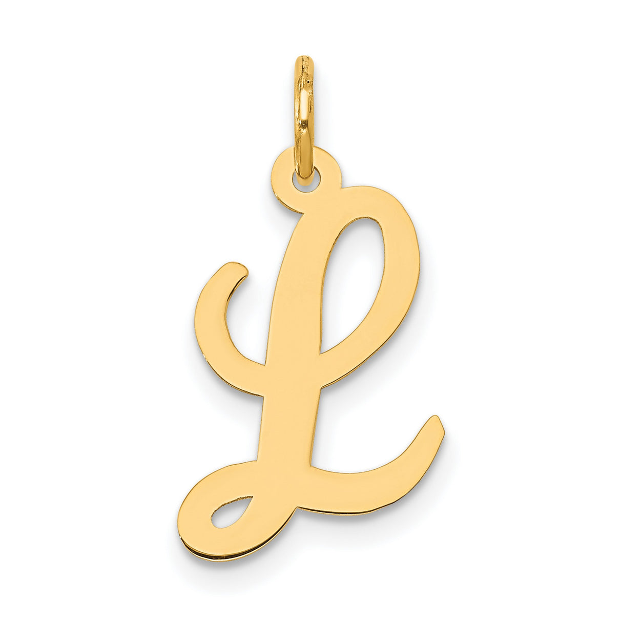14k Yellow Gold Script Initial Pendant, Cursive Letter L Charm for Women