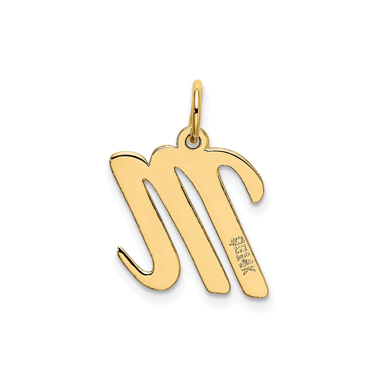 14k Yellow Gold Script M Pendant, Polished Uppercase Letter Charm, Monogram Initial Jewelry for Women