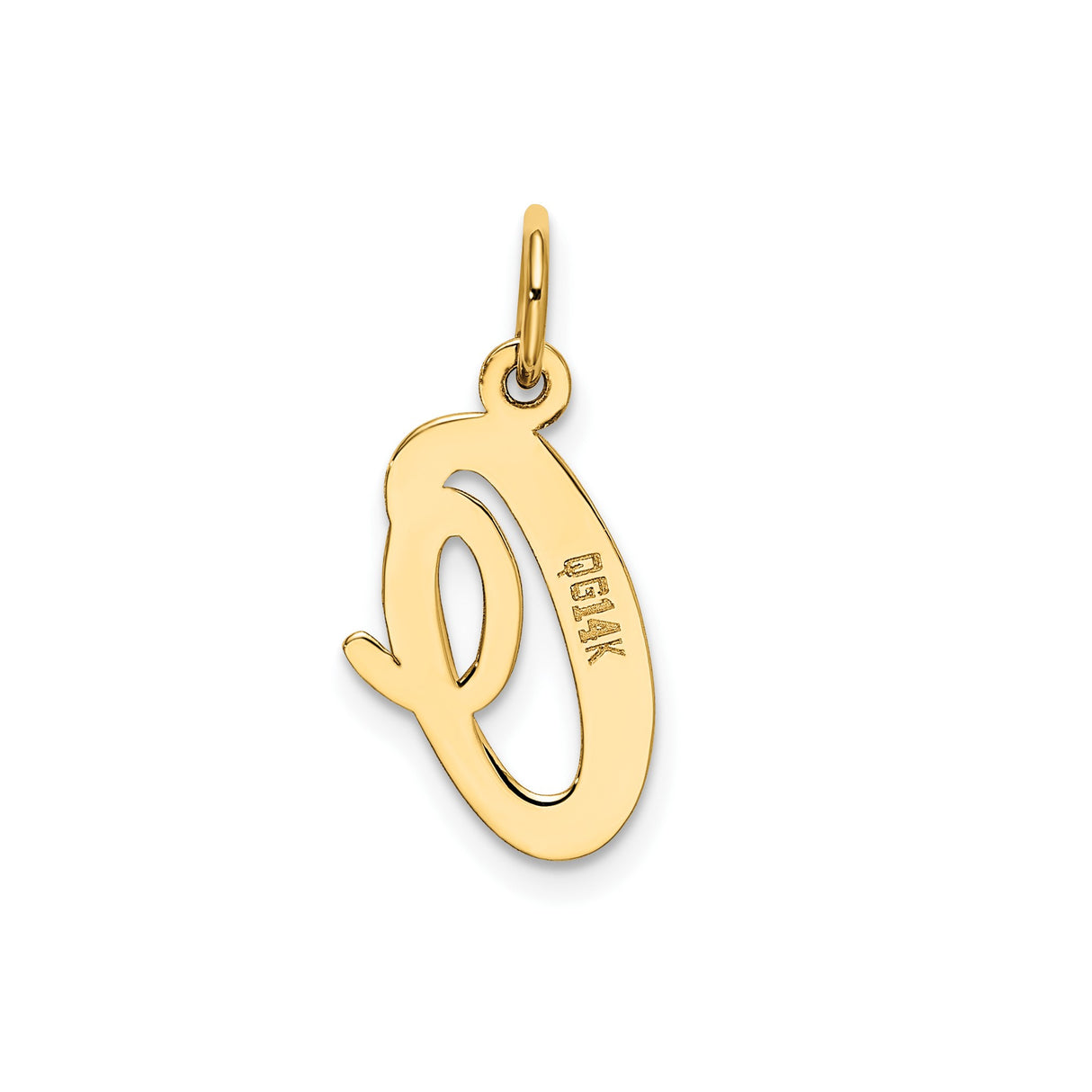 14k Yellow Gold Initial Q Pendant, Polished Script Letter Charm for Women