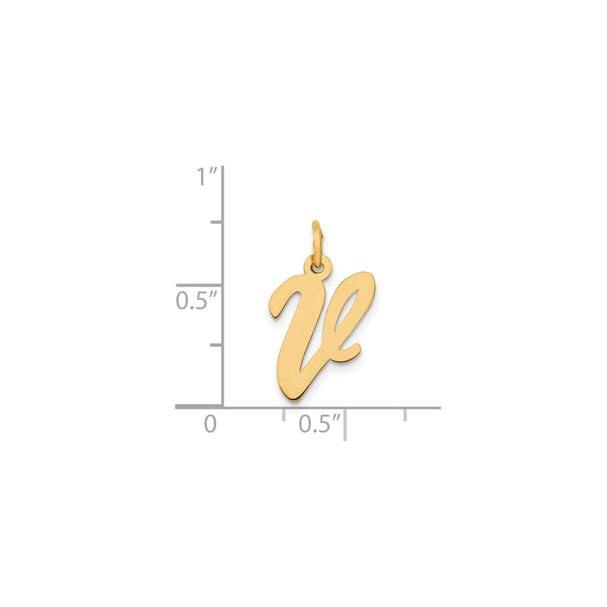 14k Yellow Gold Initial V Pendant, Script Letter Design, Polished Monogram Charm