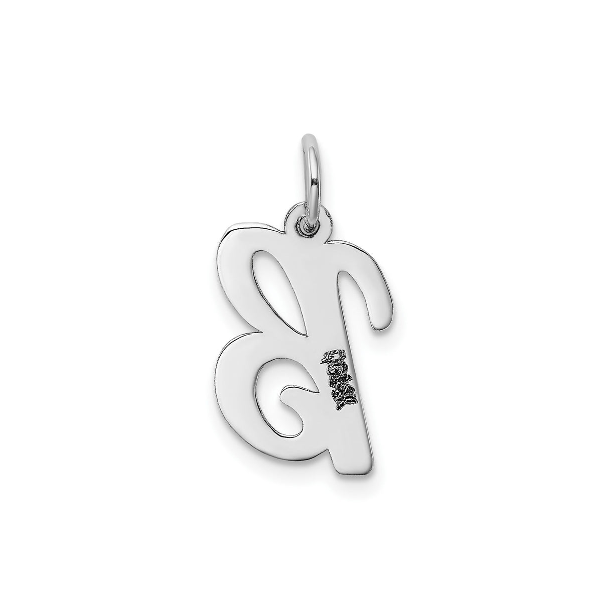 14k White Gold Script Initial B Pendant, Polished Uppercase Letter Charm for Women