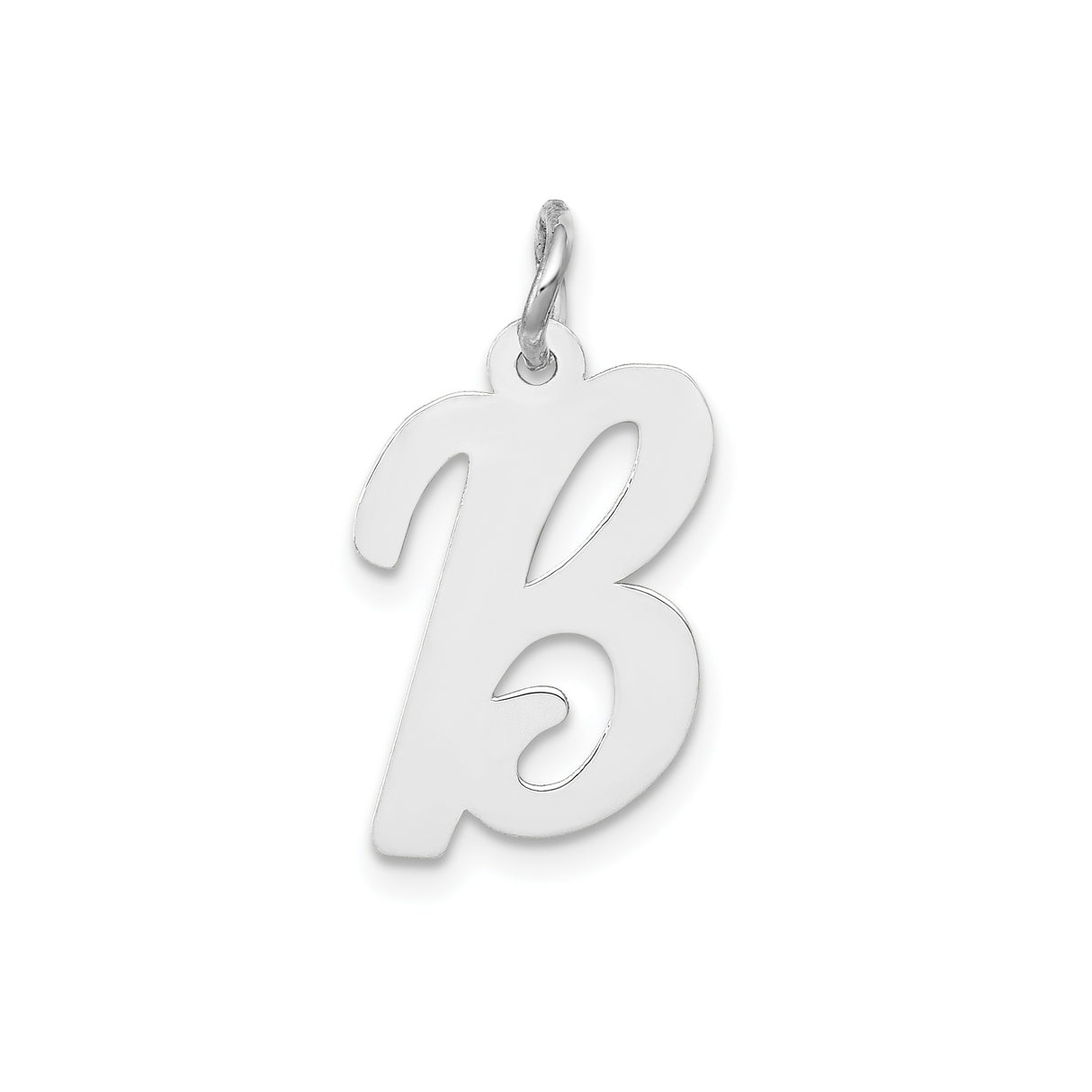14k White Gold Script Initial B Pendant, Polished Uppercase Letter Charm for Women