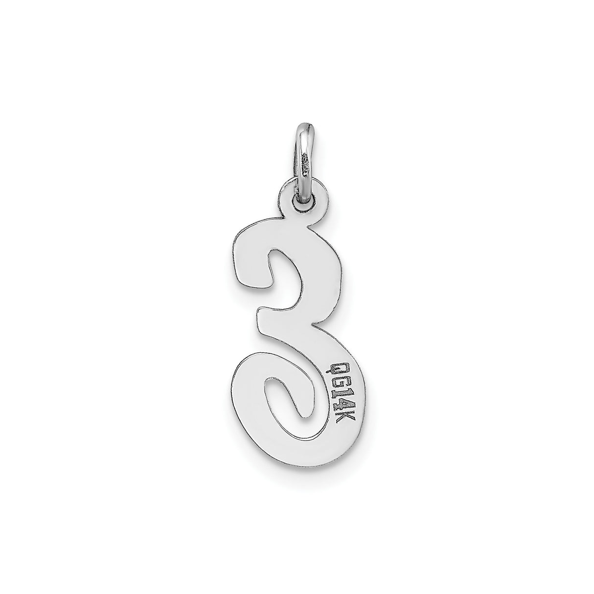 14k White Gold Script Initial Pendant, Polished Cursive Letter E Charm for Women
