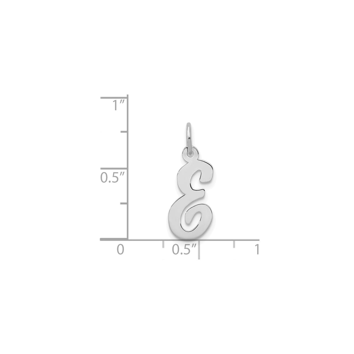 14k White Gold Script Initial Pendant, Polished Cursive Letter E Charm for Women