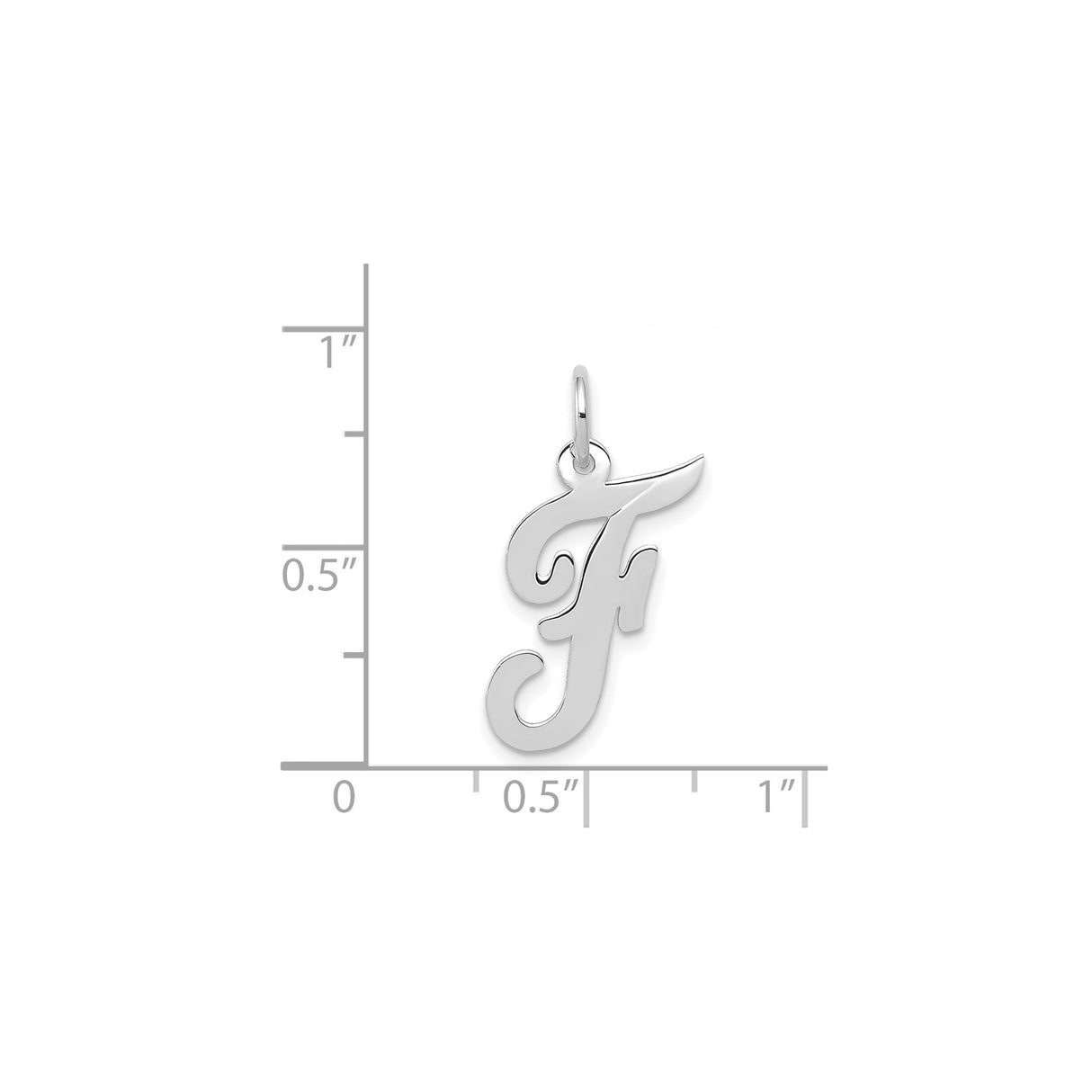 14k White Gold Script Letter F Pendant, Polished Cursive Initial Charm for Women