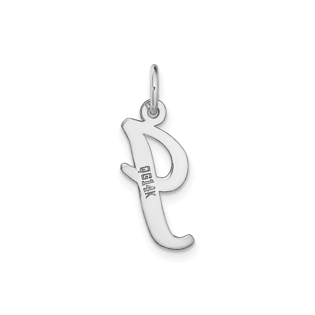 14k White Gold Initial J Pendant, Polished Cursive Letter Charm for Women