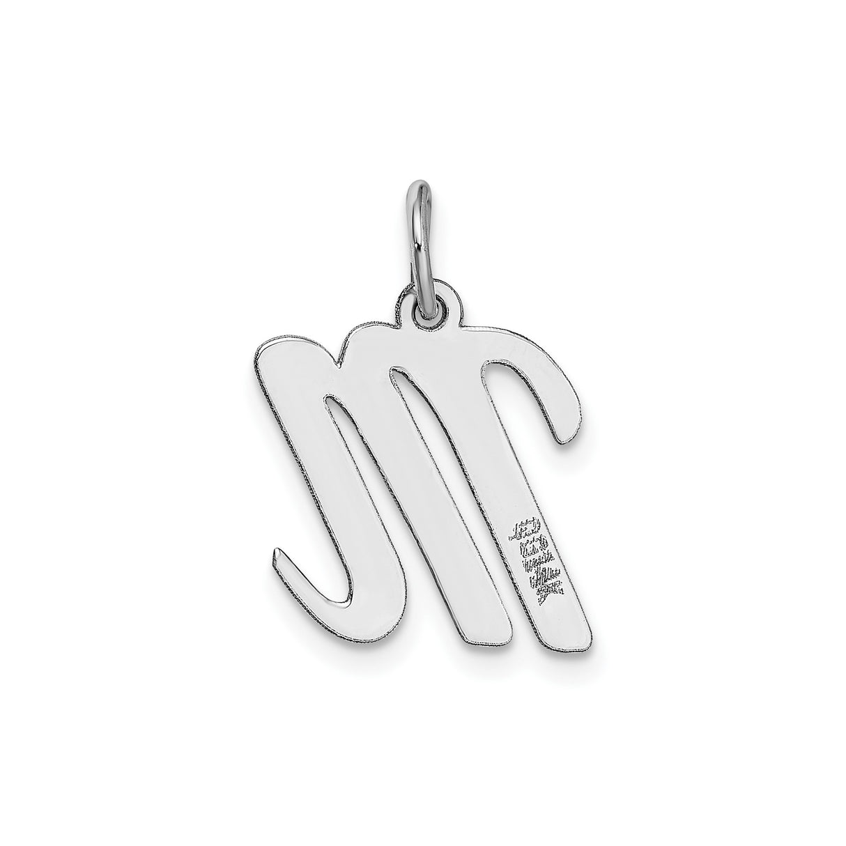 14k White Gold Script M Pendant, Polished Flat Uppercase Letter Charm for Women