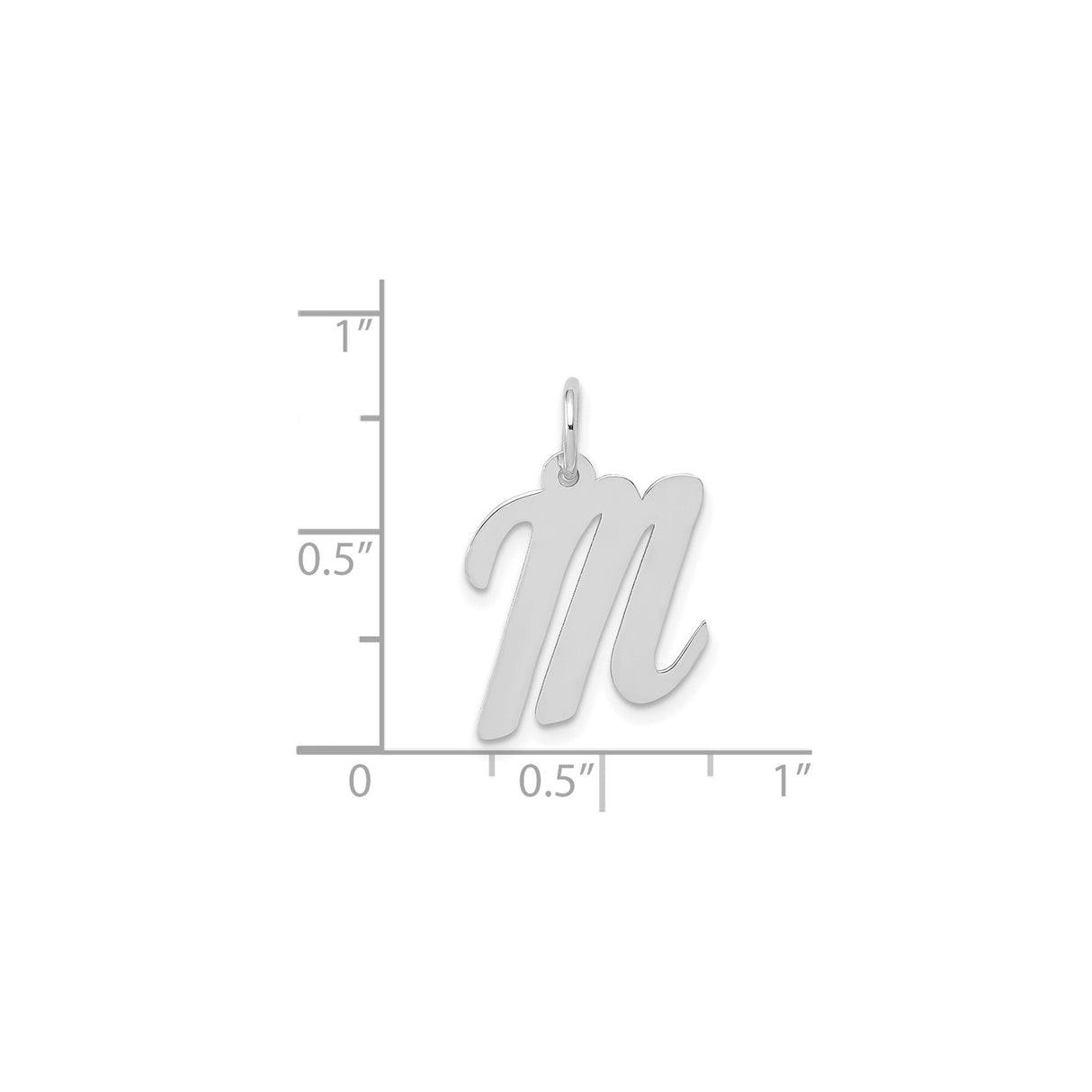 14k White Gold Script M Pendant, Polished Flat Uppercase Letter Charm for Women