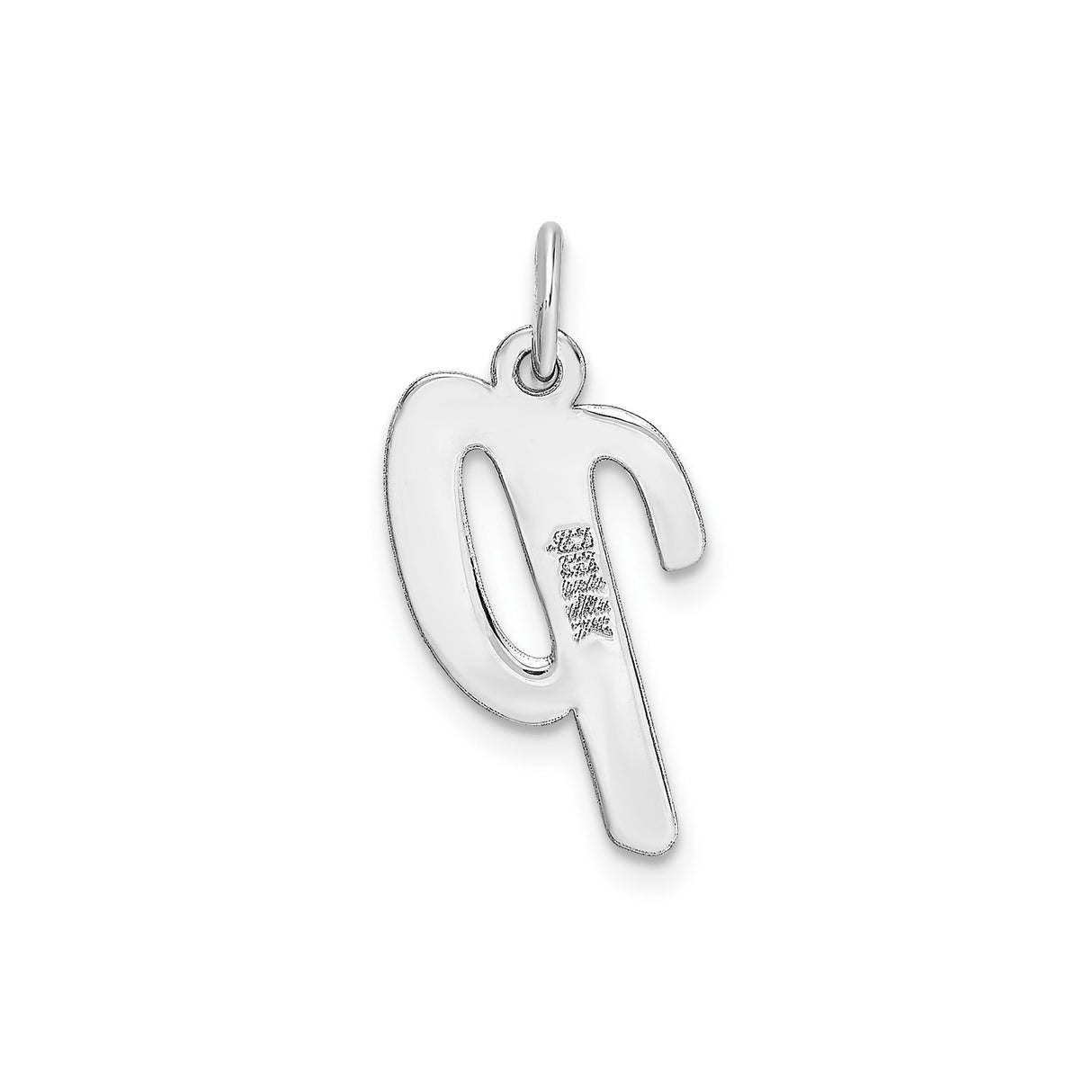 14k White Gold Letter P Pendant Charm, Flat Polished Script Initial Jewelry for Women