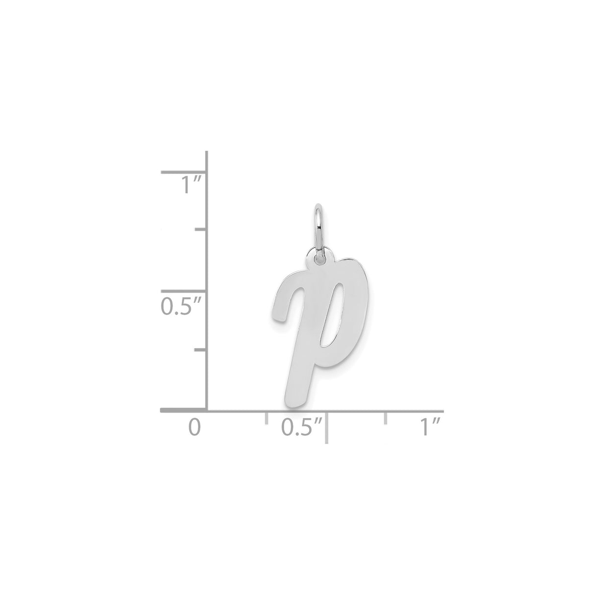 14k White Gold Letter P Pendant Charm, Flat Polished Script Initial Jewelry for Women
