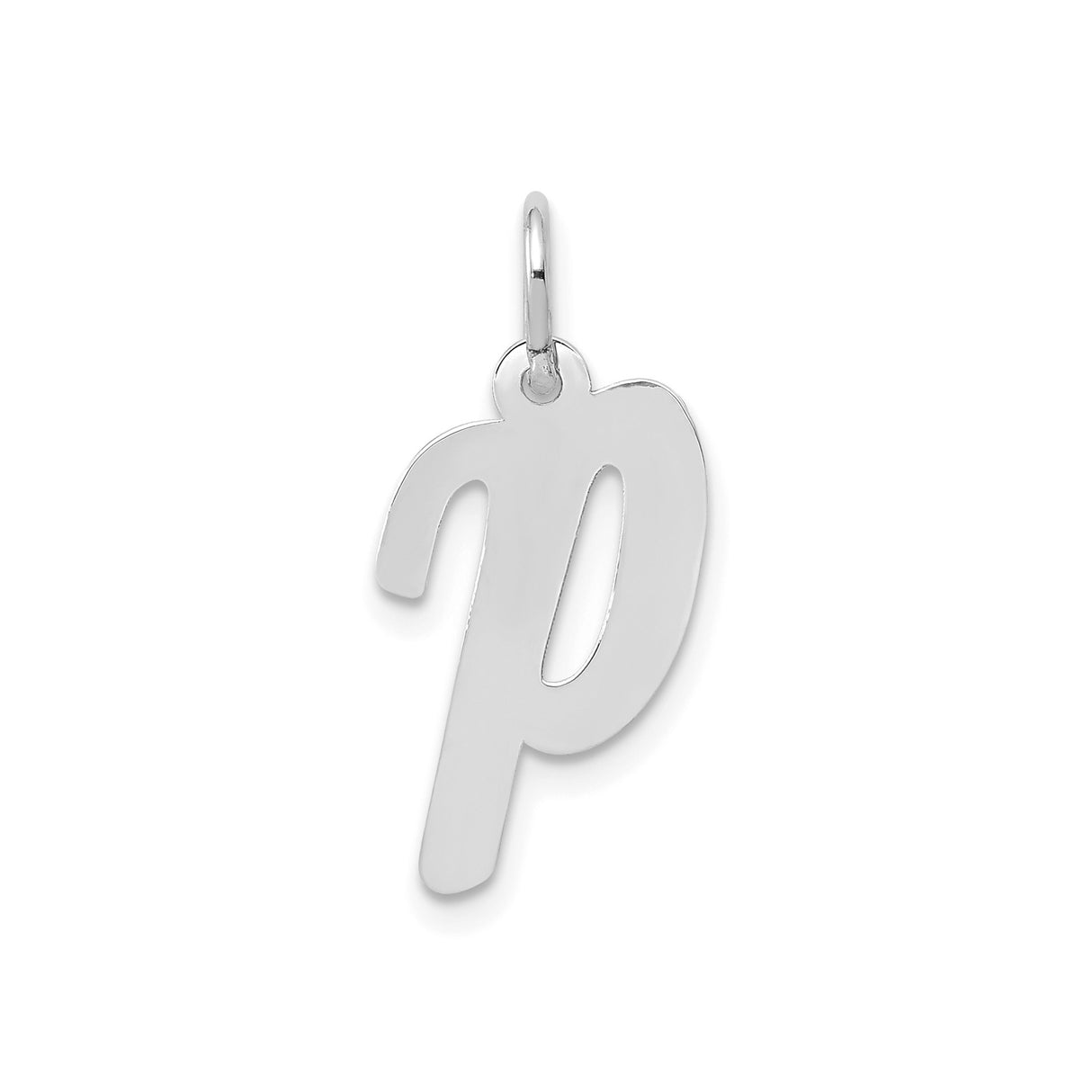 14k White Gold Letter P Pendant Charm, Flat Polished Script Initial Jewelry for Women