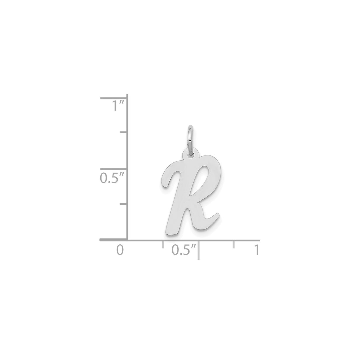 14k White Gold Script R Pendant, Polished Uppercase Letter Charm for Women