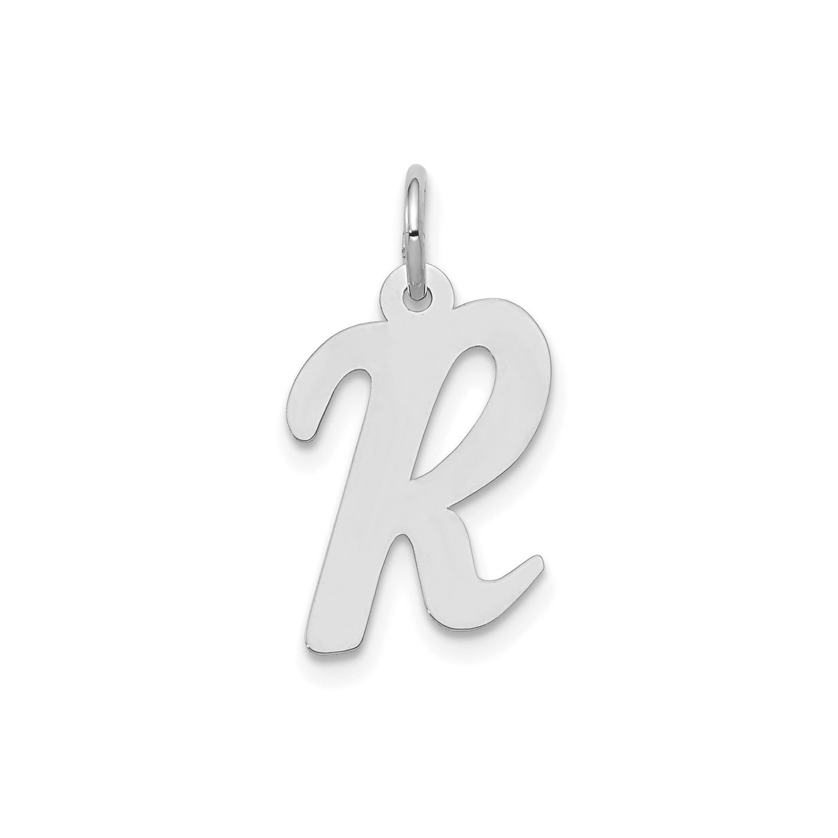 14k White Gold Script R Pendant, Polished Uppercase Letter Charm for Women