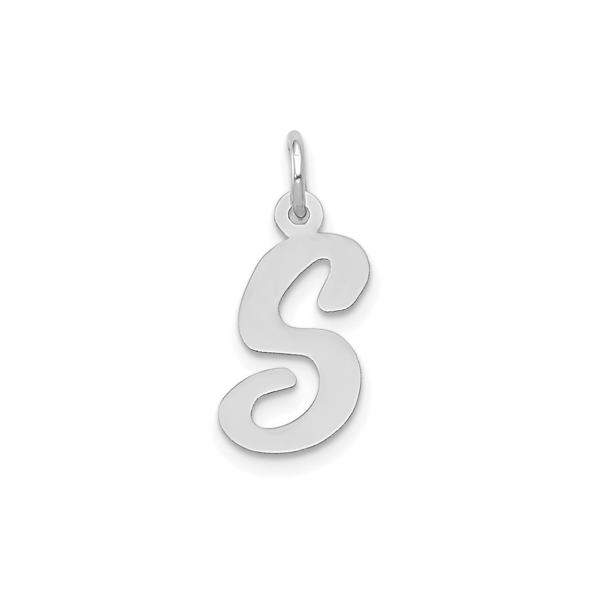 14k White Gold Script Letter S Pendant Charm, Polished Cursive Initial Jewelry for Necklace or Bracelet