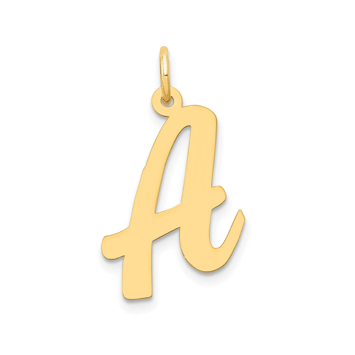 14k Yellow Gold Initial A Pendant, Polished Script Letter Charm for Women