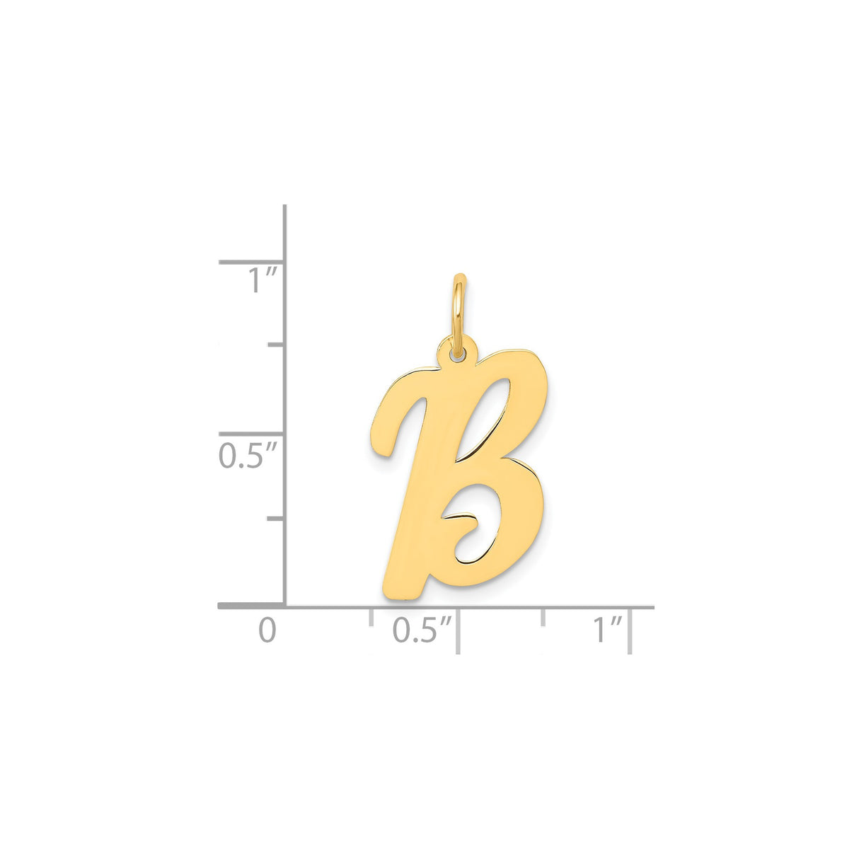 14k Yellow Gold Letter B Pendant Charm, Polished Script Initial Design for Women