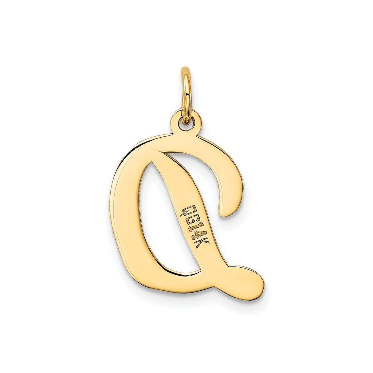 14k Yellow Gold Script Initial D Pendant, Polished Uppercase Letter Charm for Women