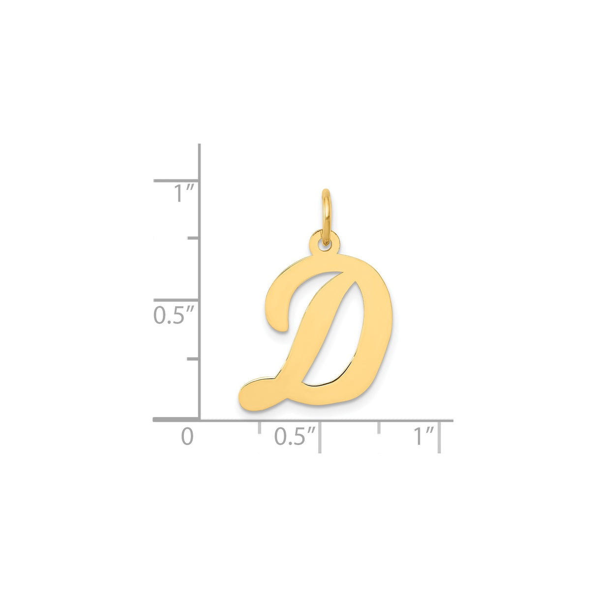 14k Yellow Gold Script Initial D Pendant, Polished Uppercase Letter Charm for Women