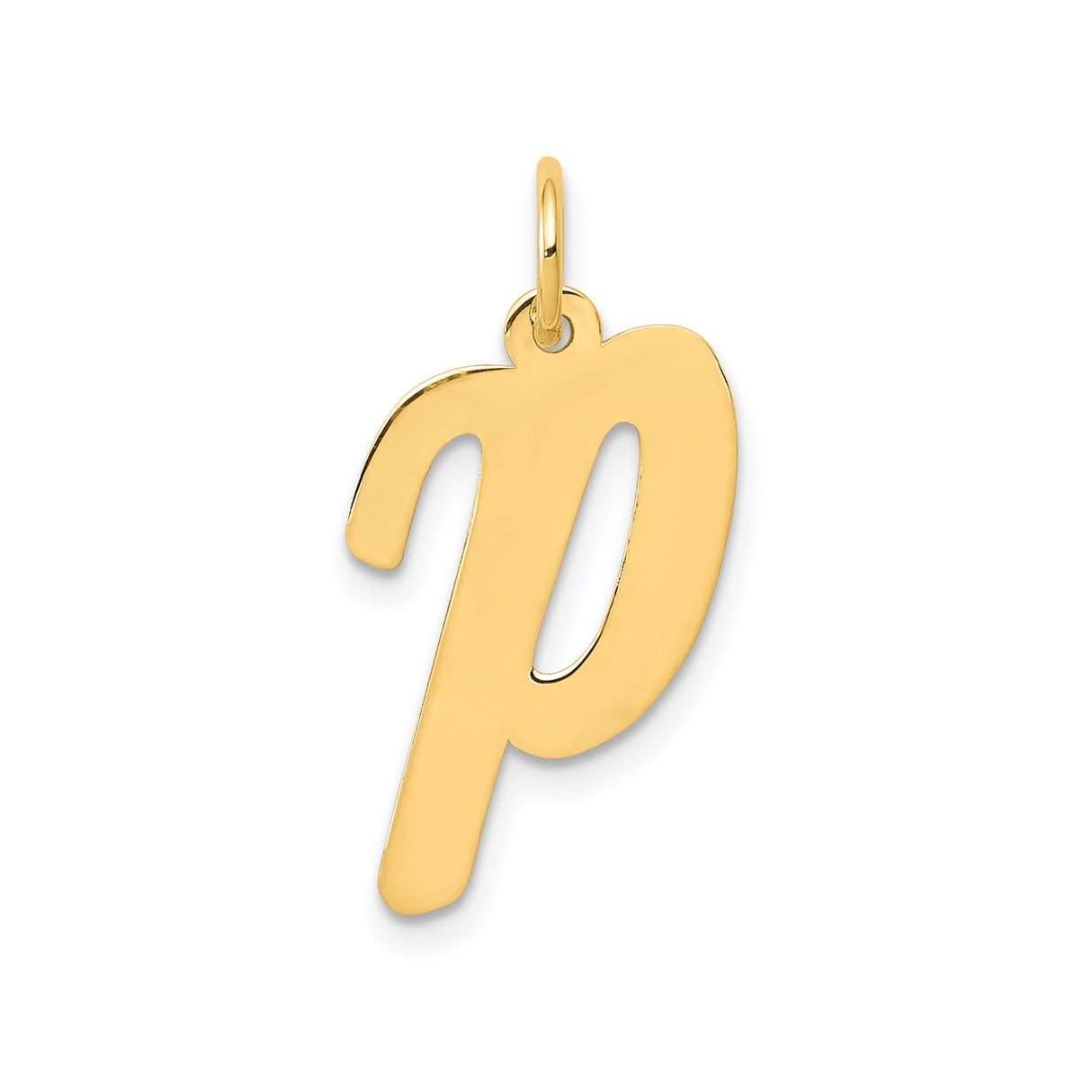 14k Yellow Gold Script Letter P Pendant Charm, Polished Initial Jewelry for Women