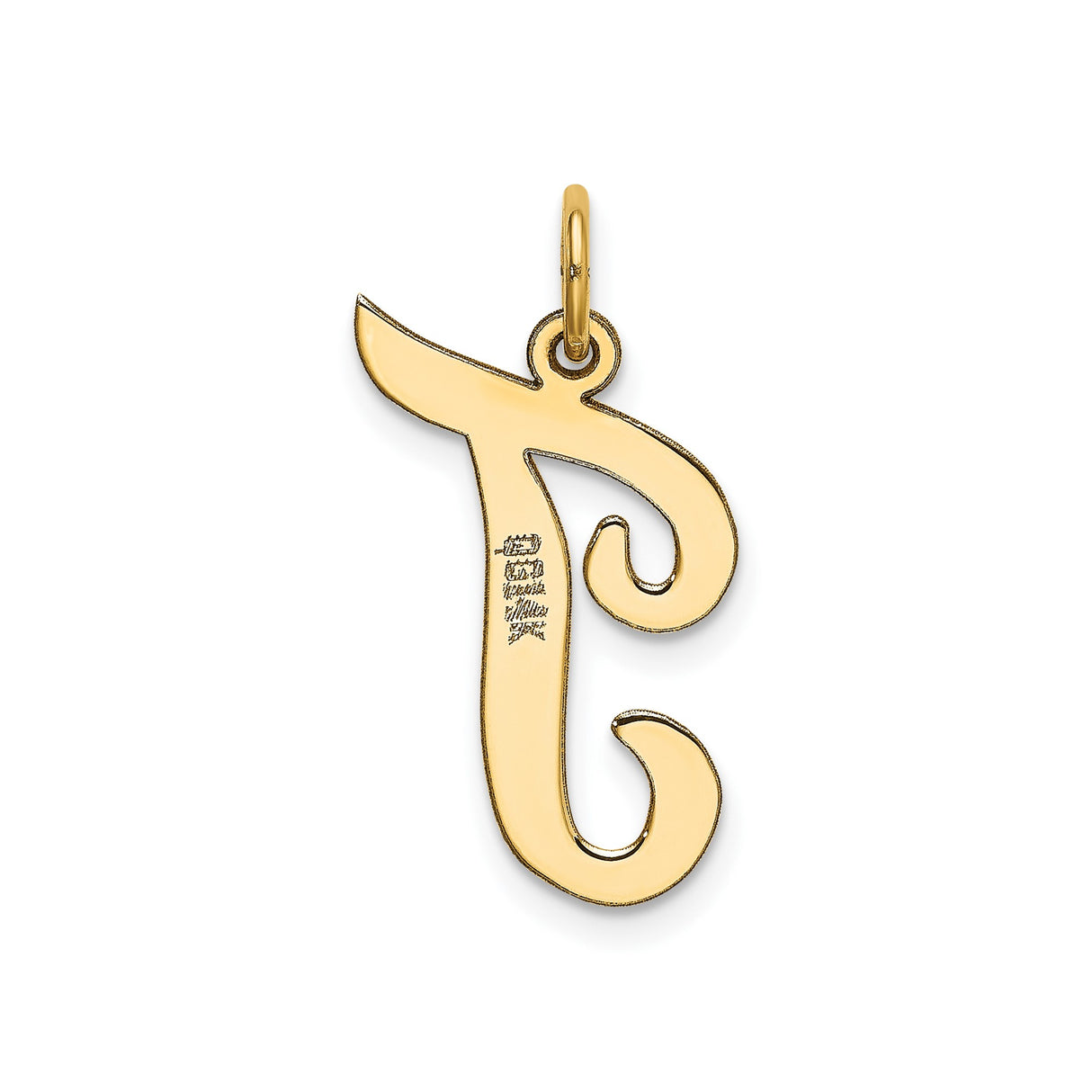 14k Yellow Gold Script Letter J Pendant, Polished Cursive Initial Charm for Necklace or Bracelet