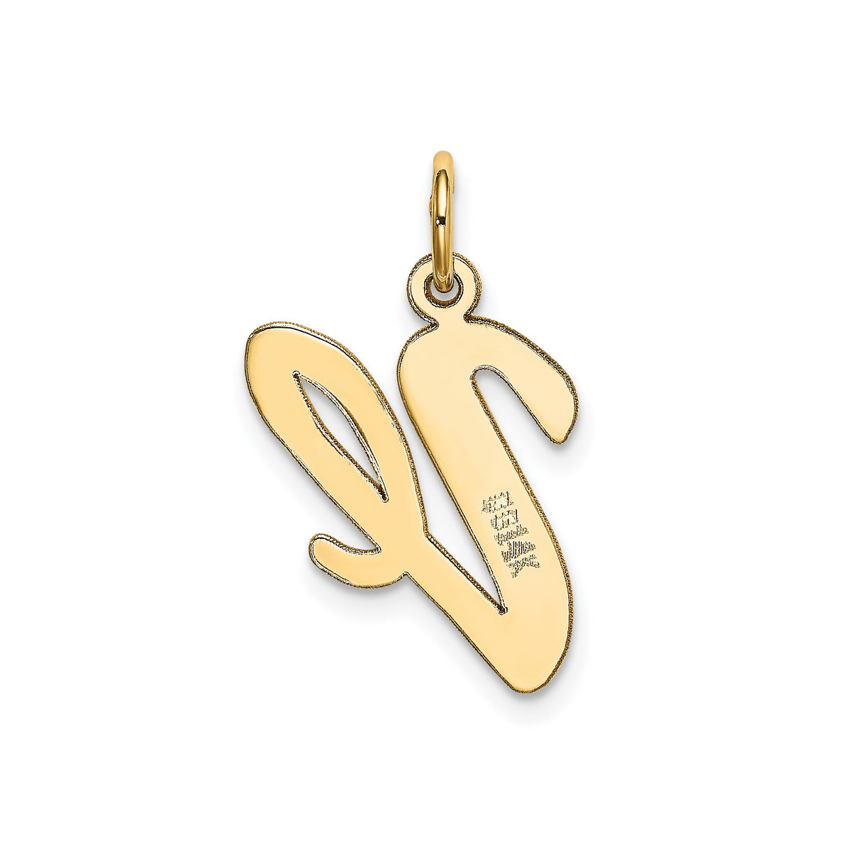 14k Yellow Gold Script Initial V Pendant, Cursive Letter Charm for Women