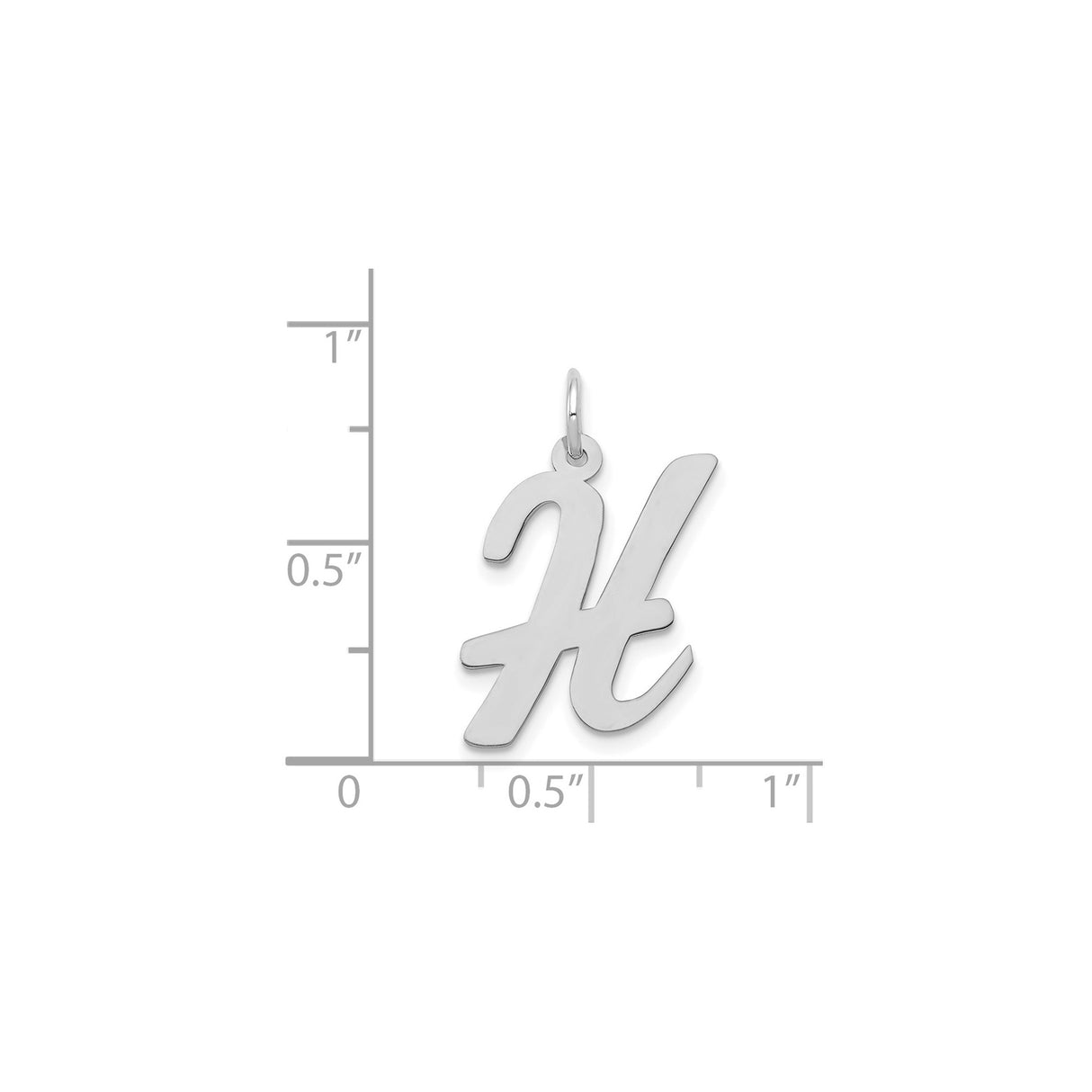 14k White Gold Script Letter H Pendant, Polished Initial Charm for Women
