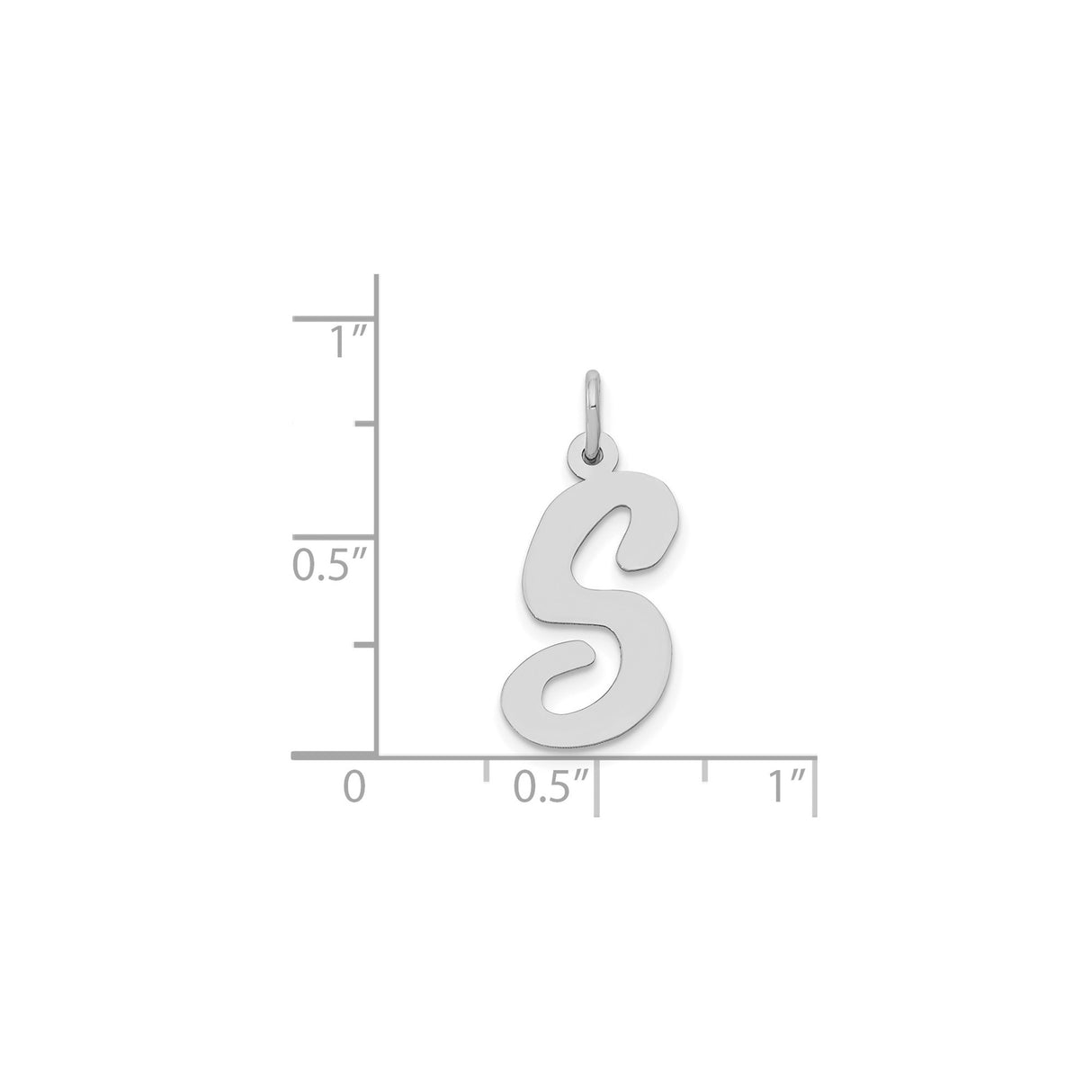 14k White Gold Script Initial S Pendant Charm, Polished Uppercase Letter Jewelry