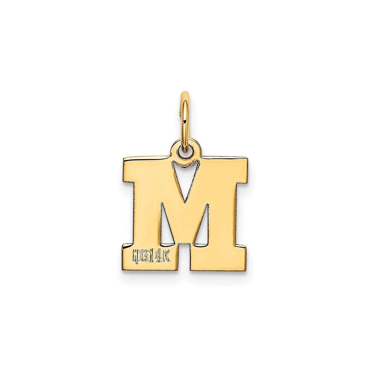 14k Yellow Gold Letter M Pendant, Bold Block Initial Charm for Women or Unisex Wear