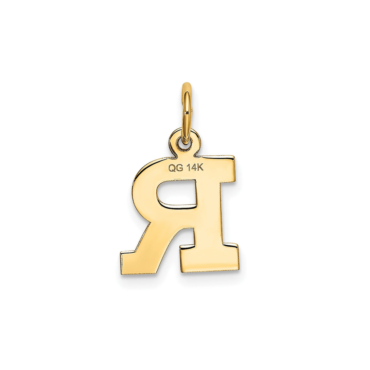 14k Yellow Gold Letter R Pendant Charm, Polished Block Initial, Dainty Alphabet Jewelry