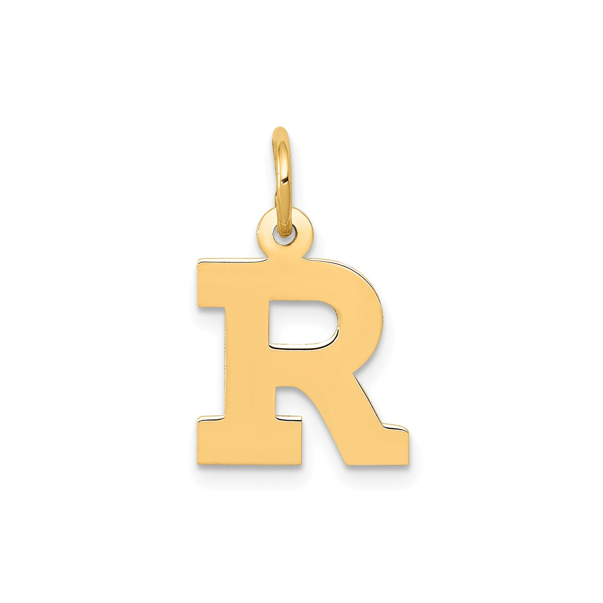 14k Yellow Gold Letter R Pendant Charm, Polished Block Initial, Dainty Alphabet Jewelry