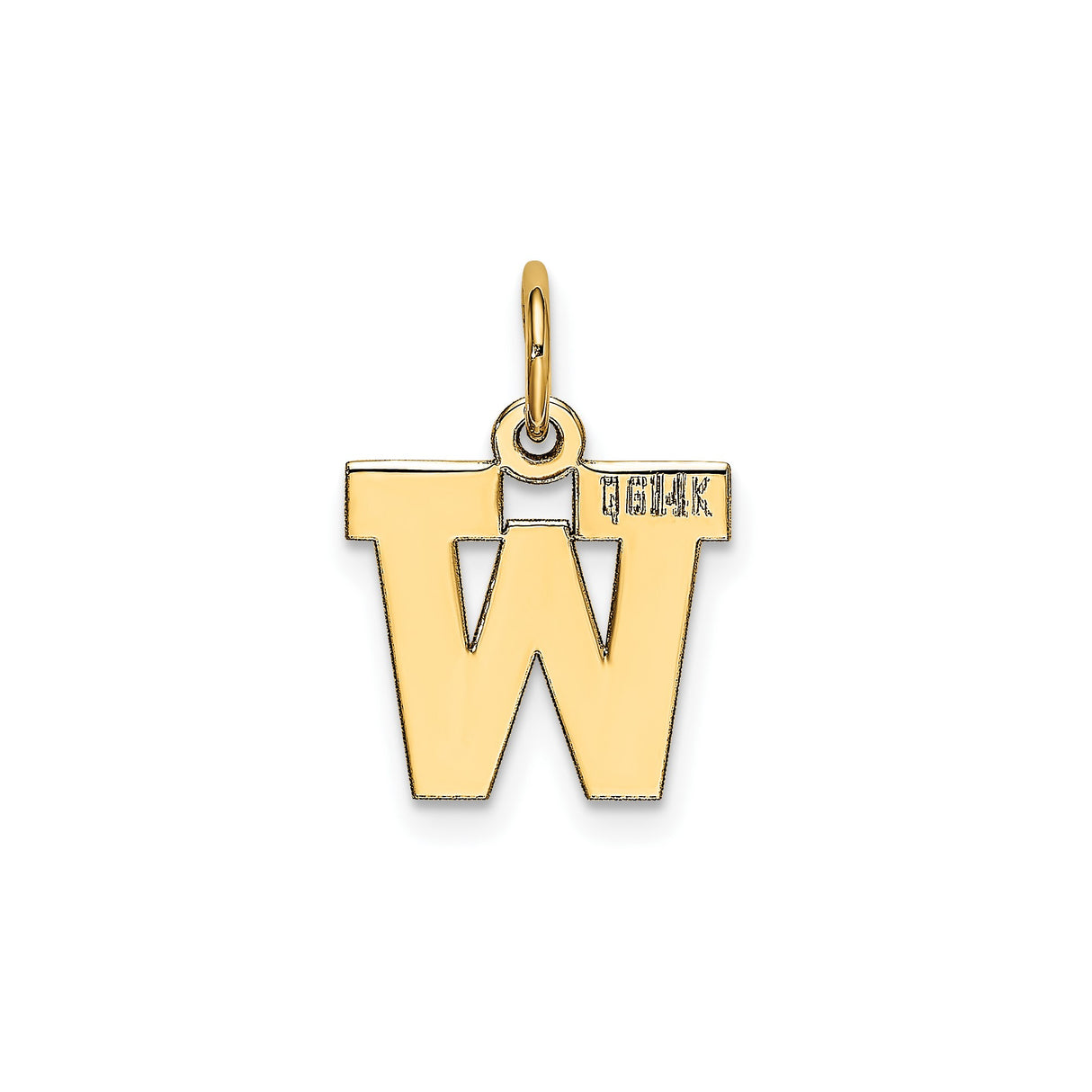 14k Yellow Gold W Initial Pendant Charm, Polished Block Letter Design, Small Alphabet Jewelry