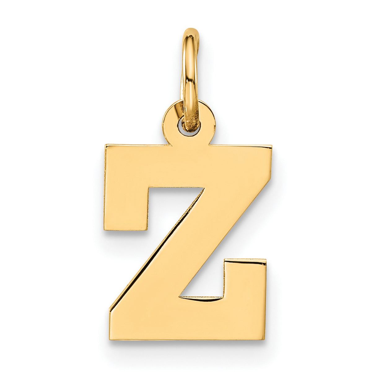 14k Yellow Gold Letter Z Pendant Charm, Polished Block Font Initial Jewelry for Women or Unisex Wear
