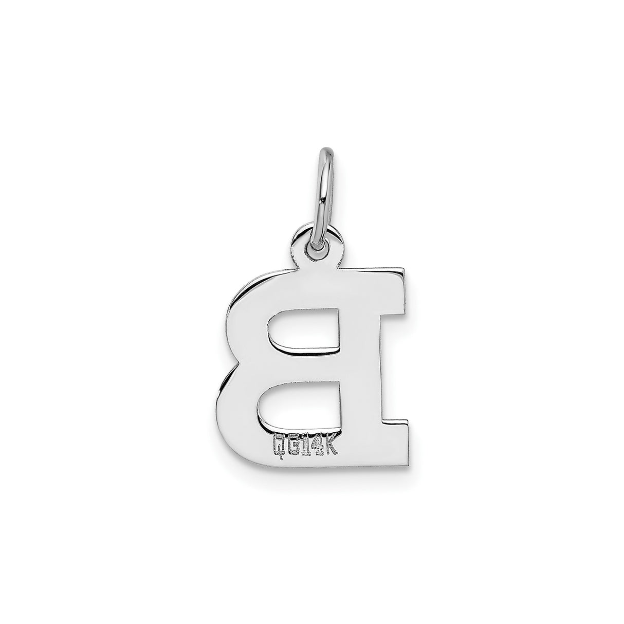 14k White Gold Initial B Pendant, Block Style Capital Letter Charm, Polished Monogram Jewelry